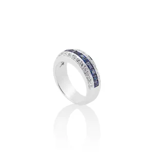 Square Sapphire and Diamond Channel Ring