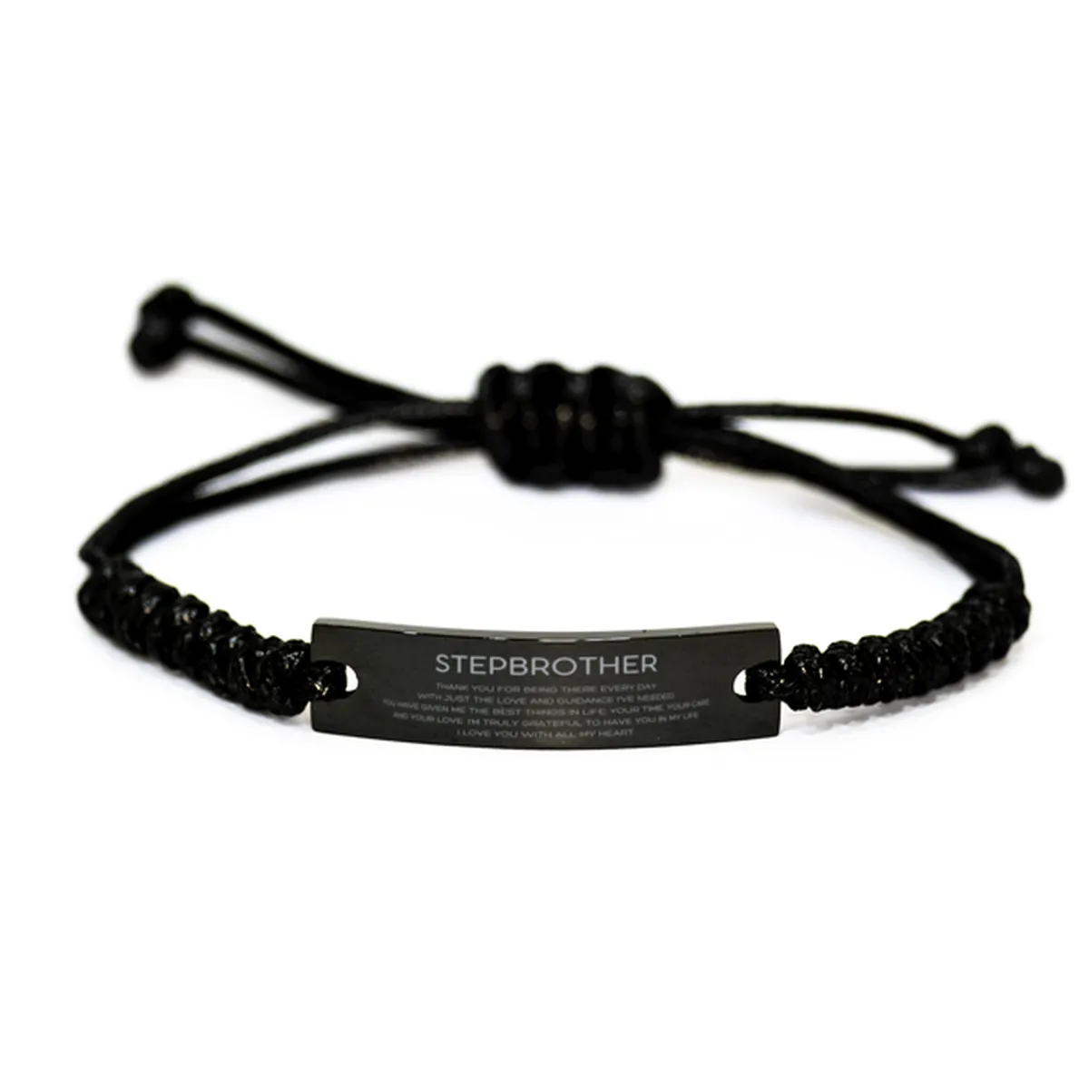 Stepbrother Gifts, Thank you for being there every day, Thank You Gifts For Stepbrother, Birthday Christmas Black Rope Bracelet For Stepbrother