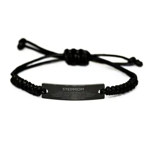 Stepmom Gifts, Thank you for being there every day, Thank You Gifts For Stepmom, Birthday Christmas Black Rope Bracelet For Stepmom