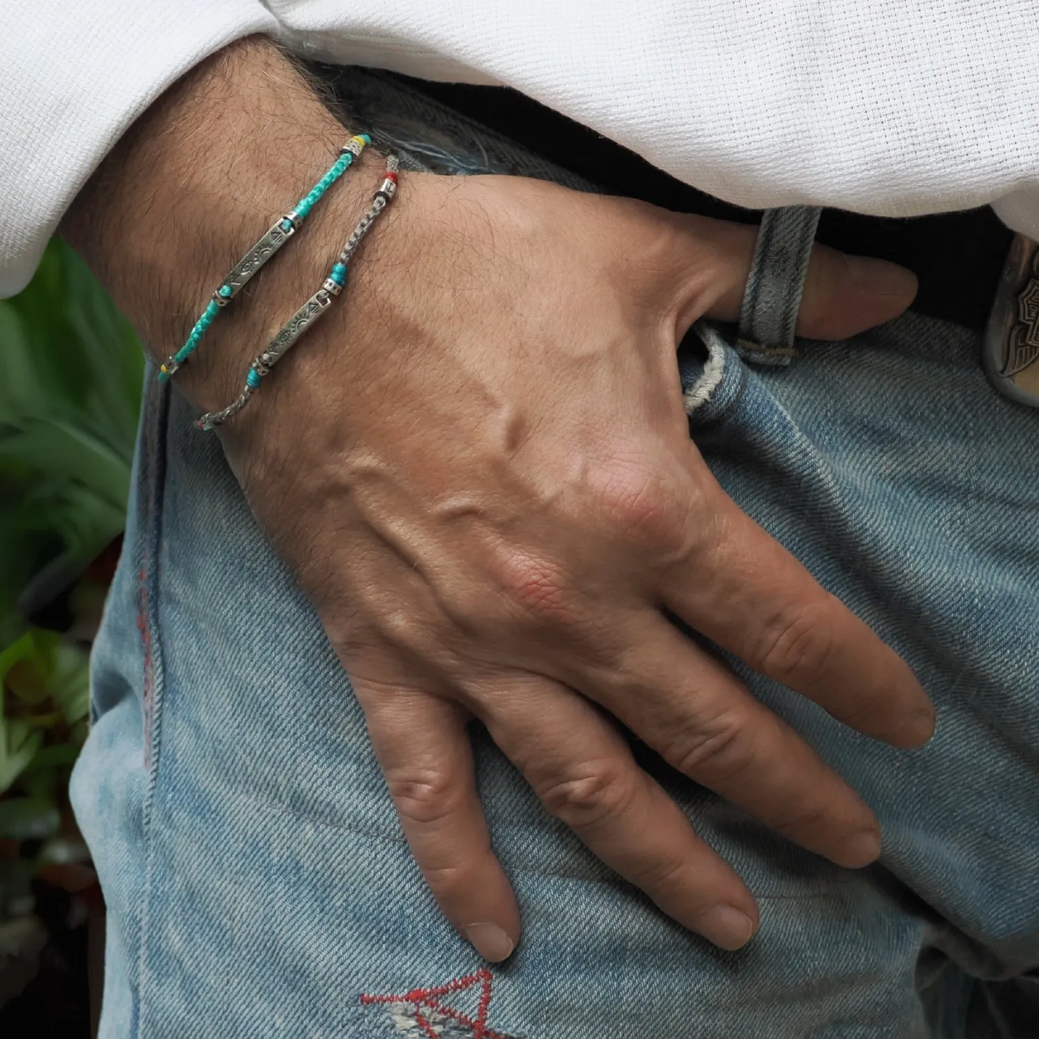 Sterling Silver Spiritual Symbols Grey Woven Hope Braided Bracelet