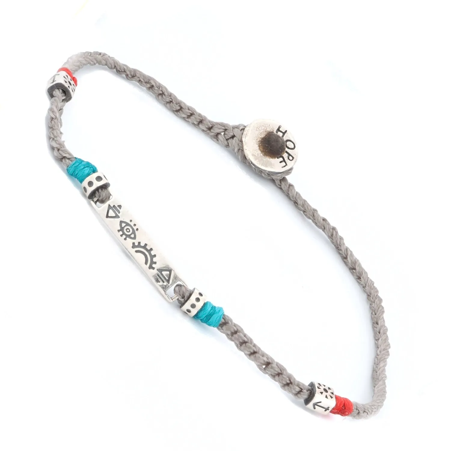 Sterling Silver Spiritual Symbols Grey Woven Hope Braided Bracelet