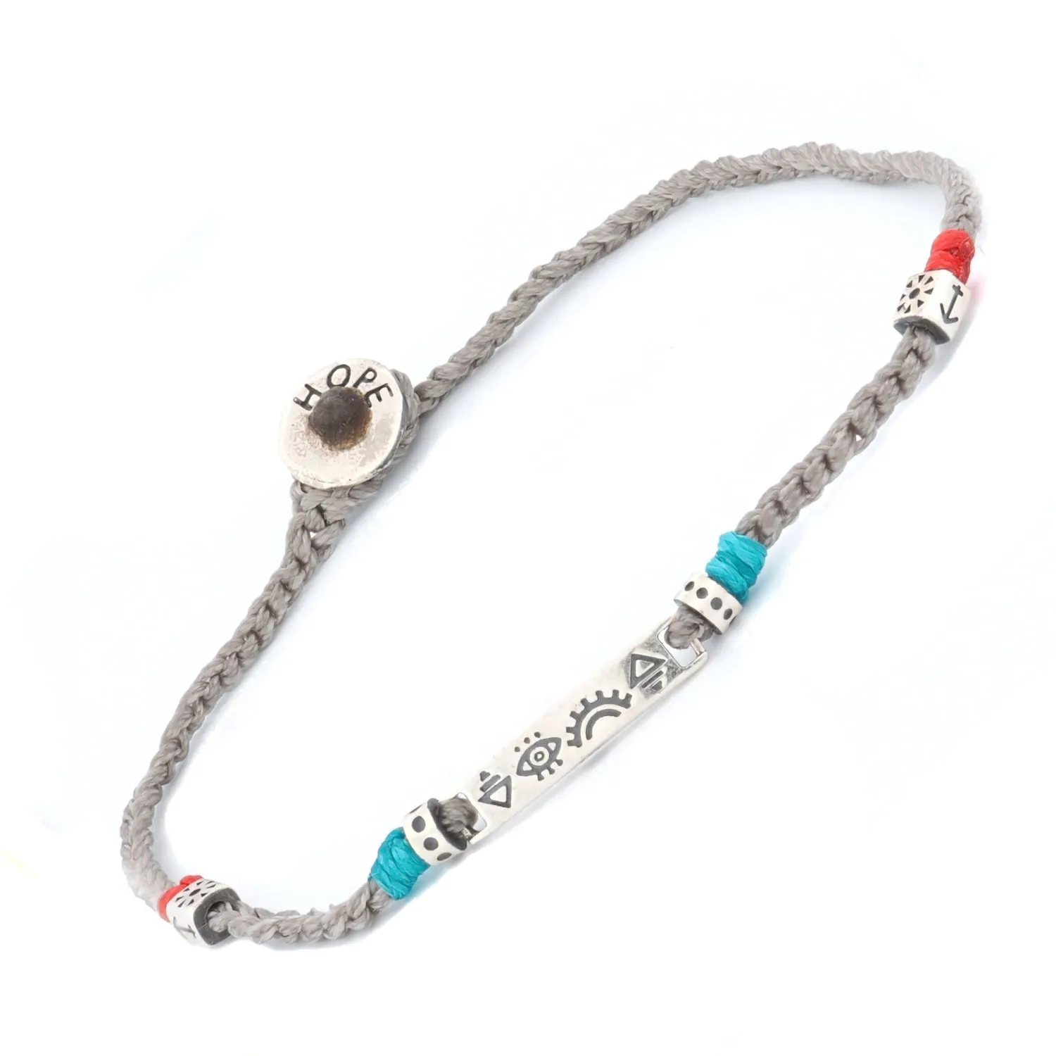 Sterling Silver Spiritual Symbols Grey Woven Hope Braided Bracelet