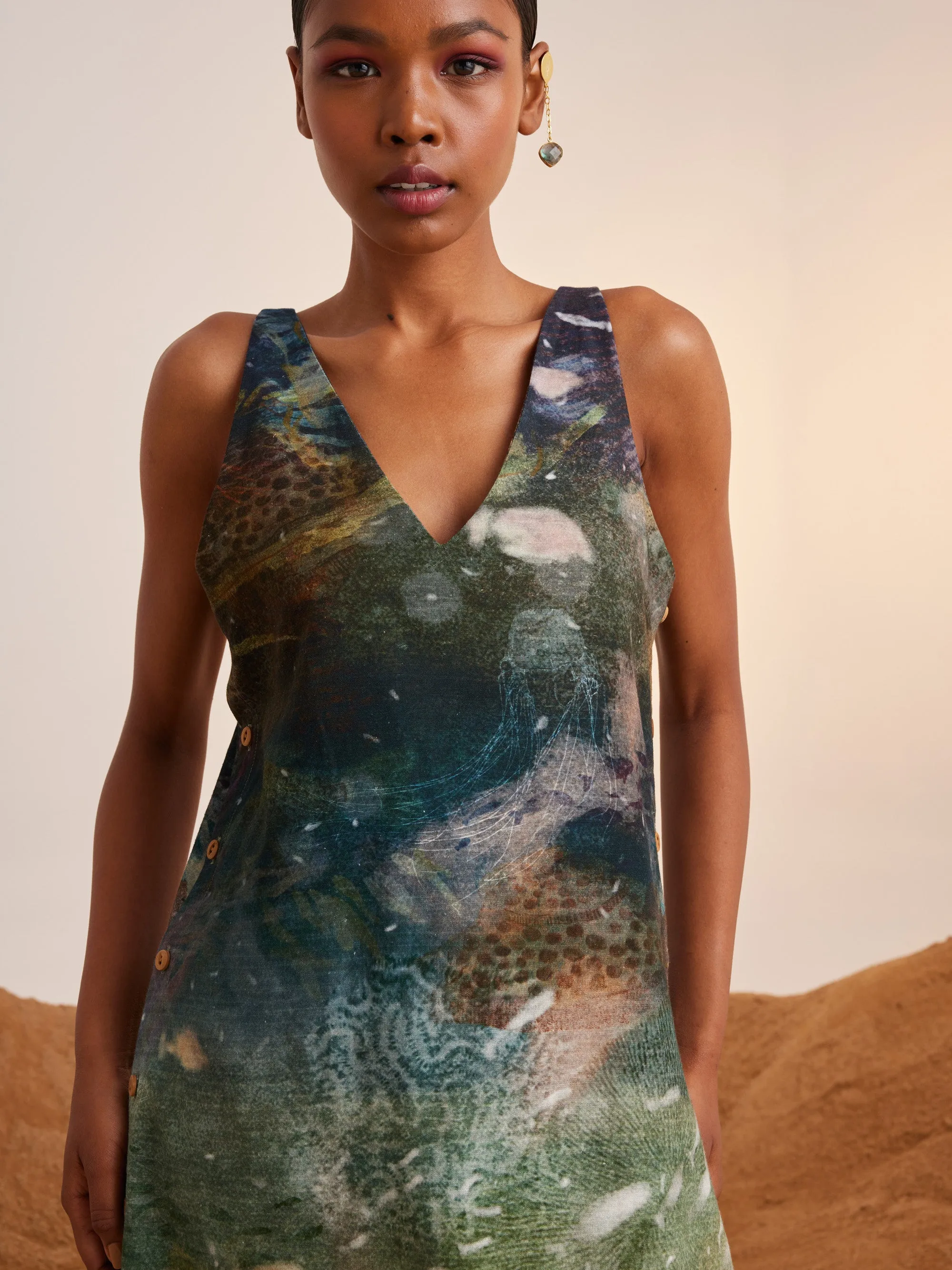 Summer Dress Sleeveless Zen-Underwater-Rayon  Ss25-Zd-Udw-Cord