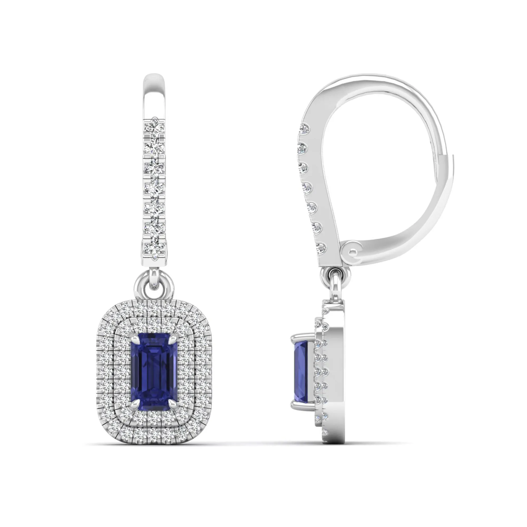 Tanzanite and Double Halo Diamond Drop Earrings