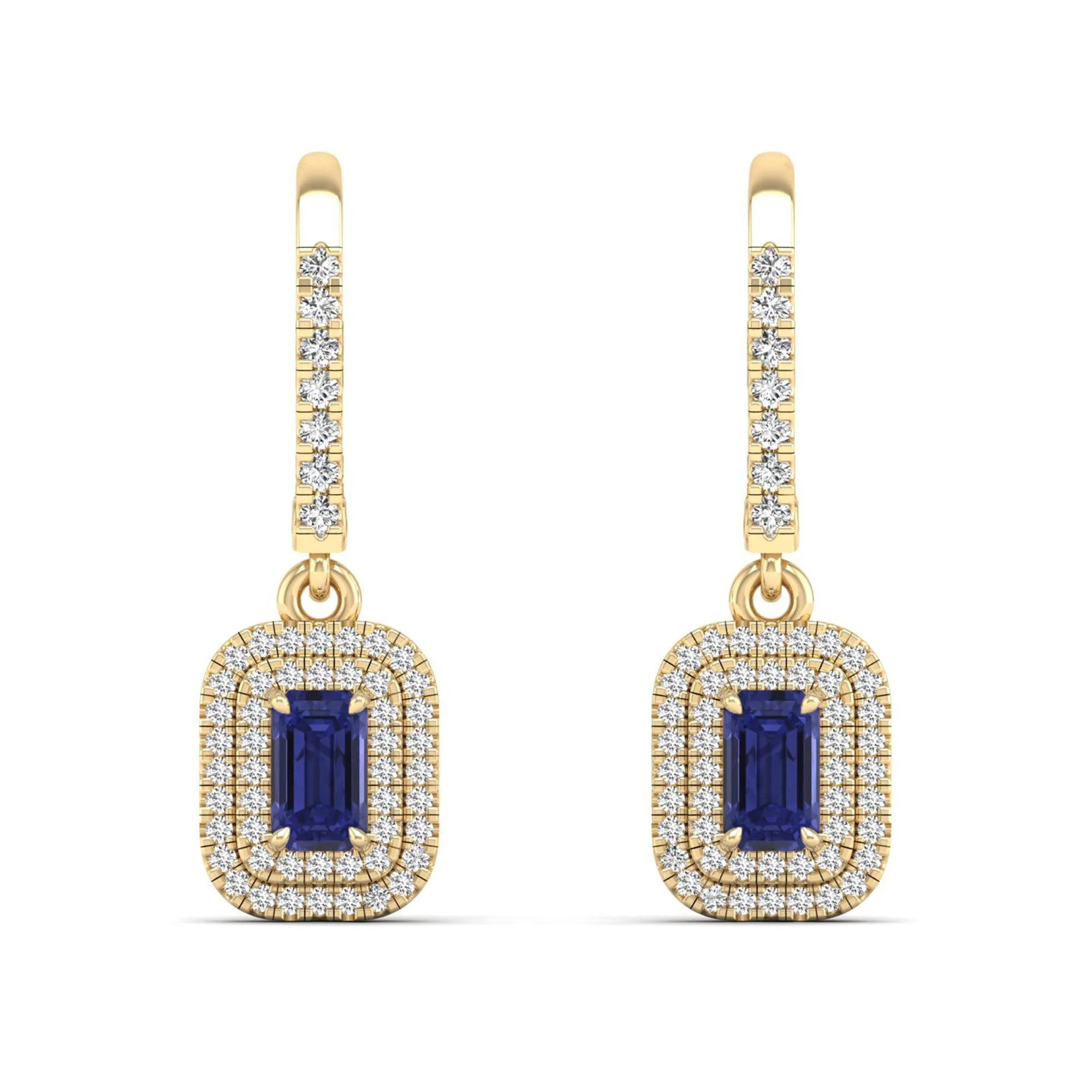 Tanzanite and Double Halo Diamond Drop Earrings