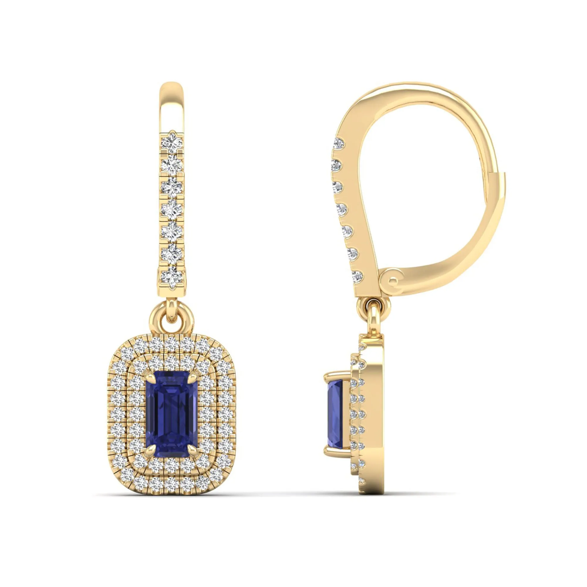 Tanzanite and Double Halo Diamond Drop Earrings
