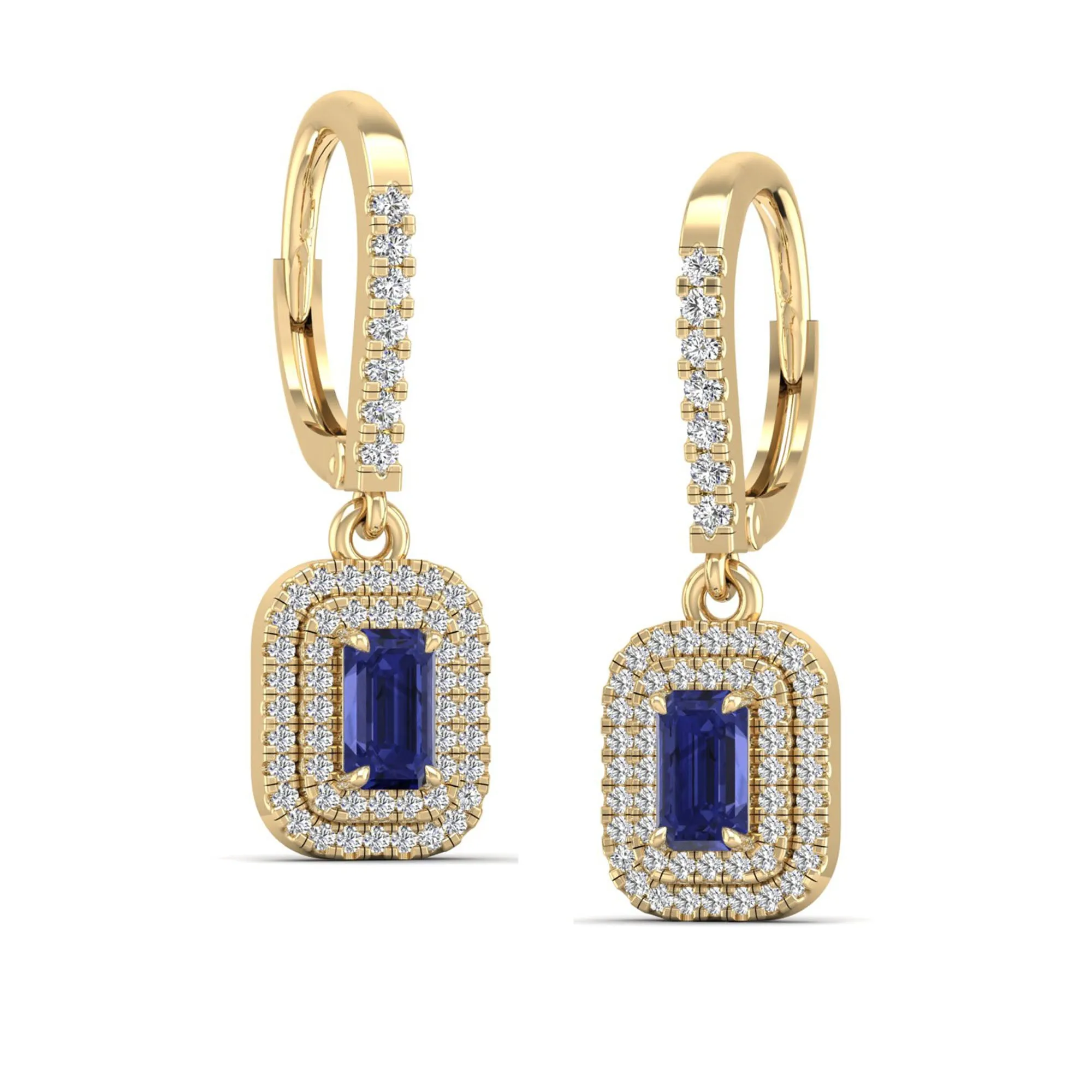 Tanzanite and Double Halo Diamond Drop Earrings