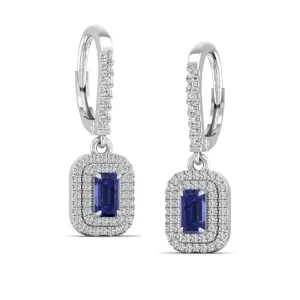 Tanzanite and Double Halo Diamond Drop Earrings