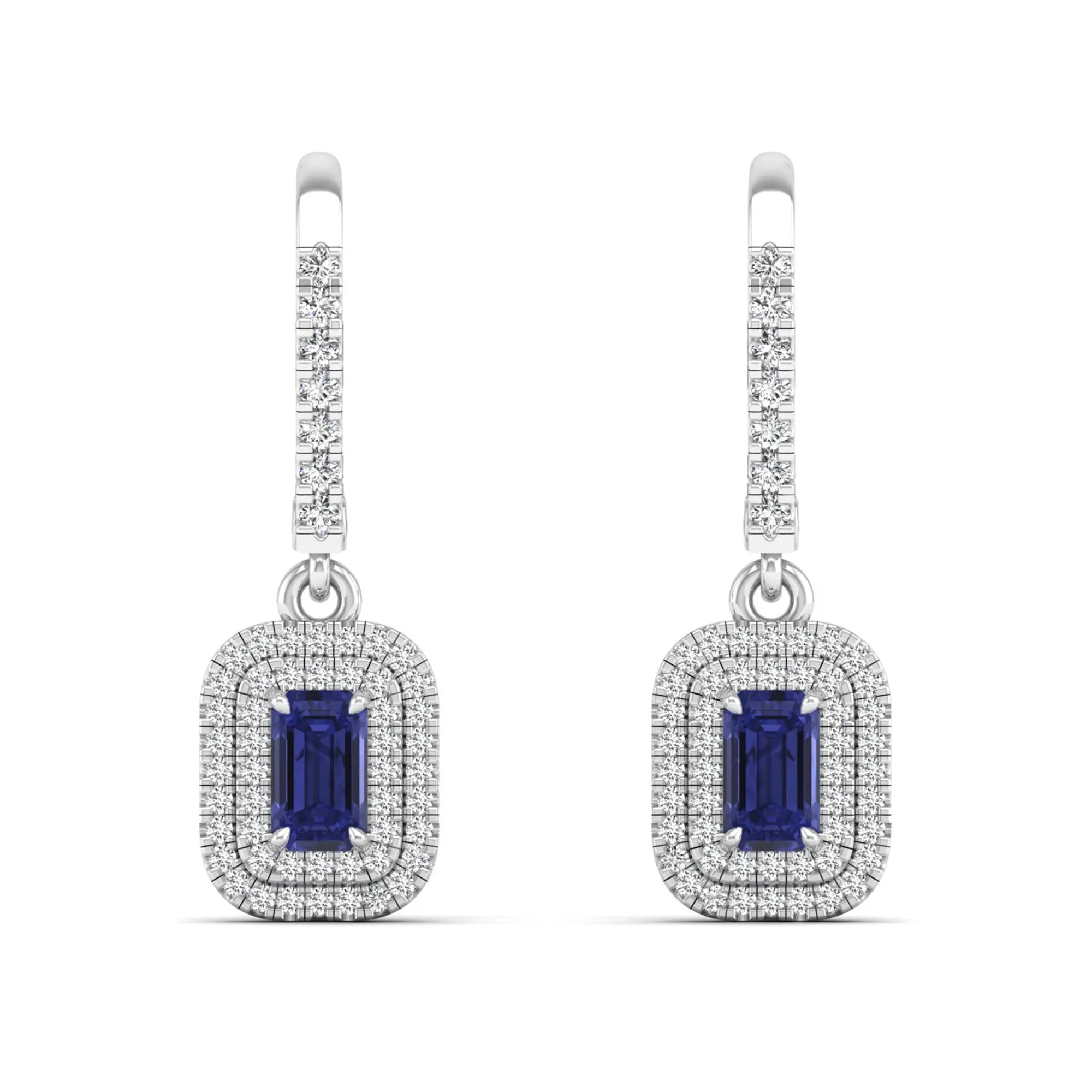 Tanzanite and Double Halo Diamond Drop Earrings