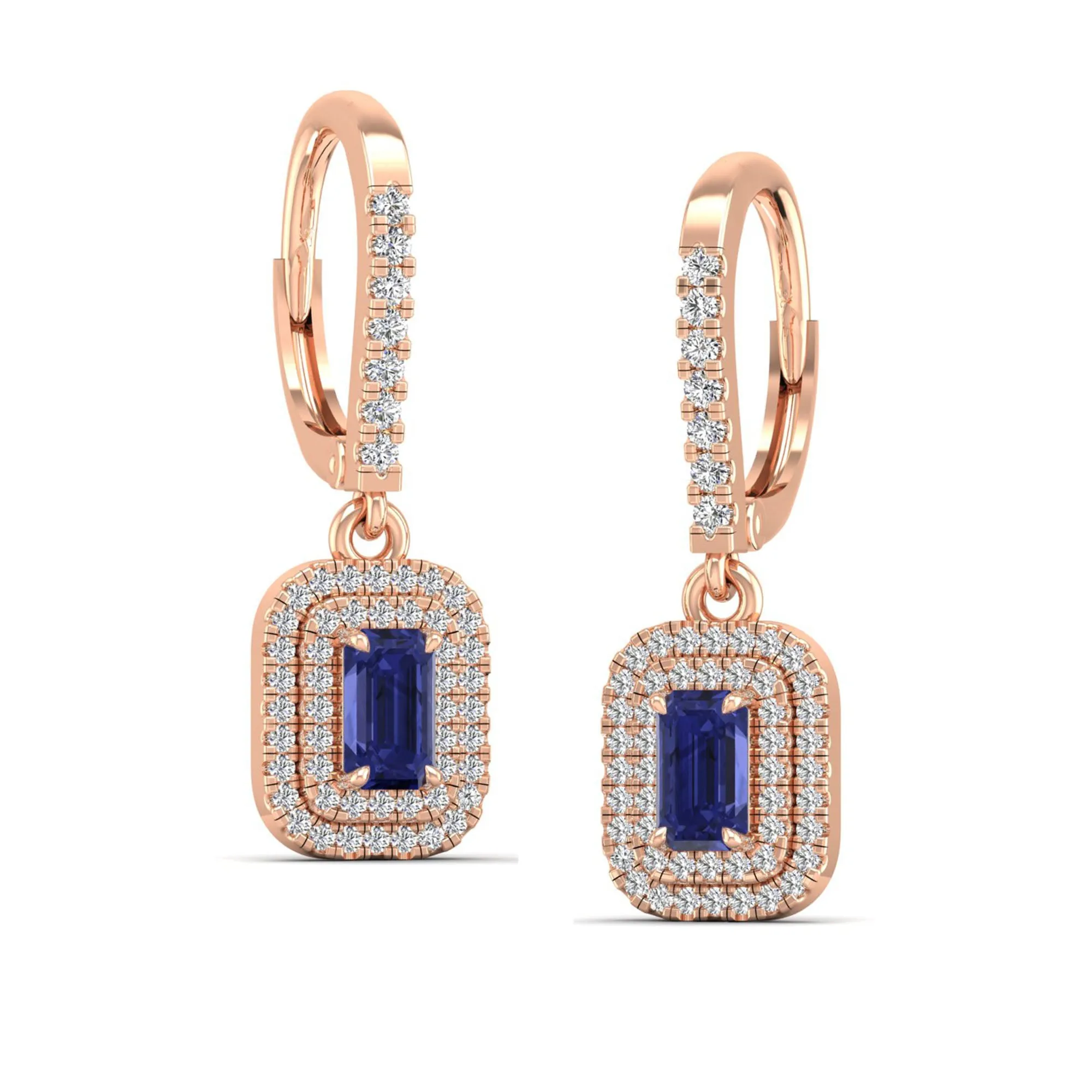 Tanzanite and Double Halo Diamond Drop Earrings