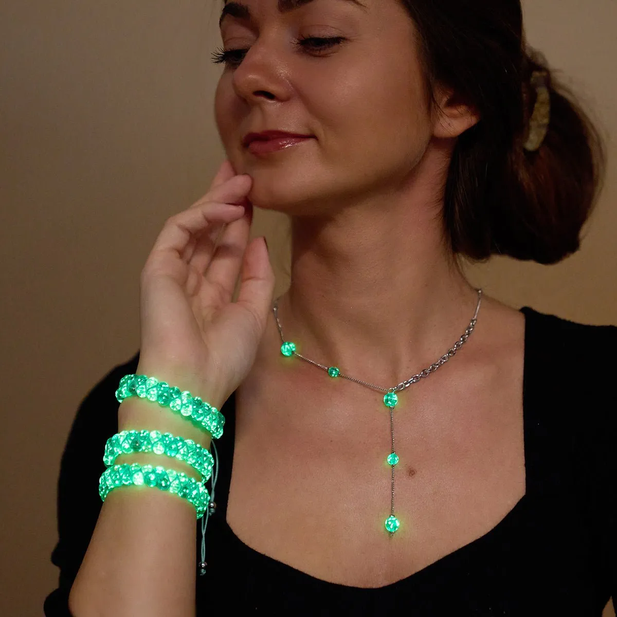 Teal | Silver | Firefly Glass Cascade Double Pendant