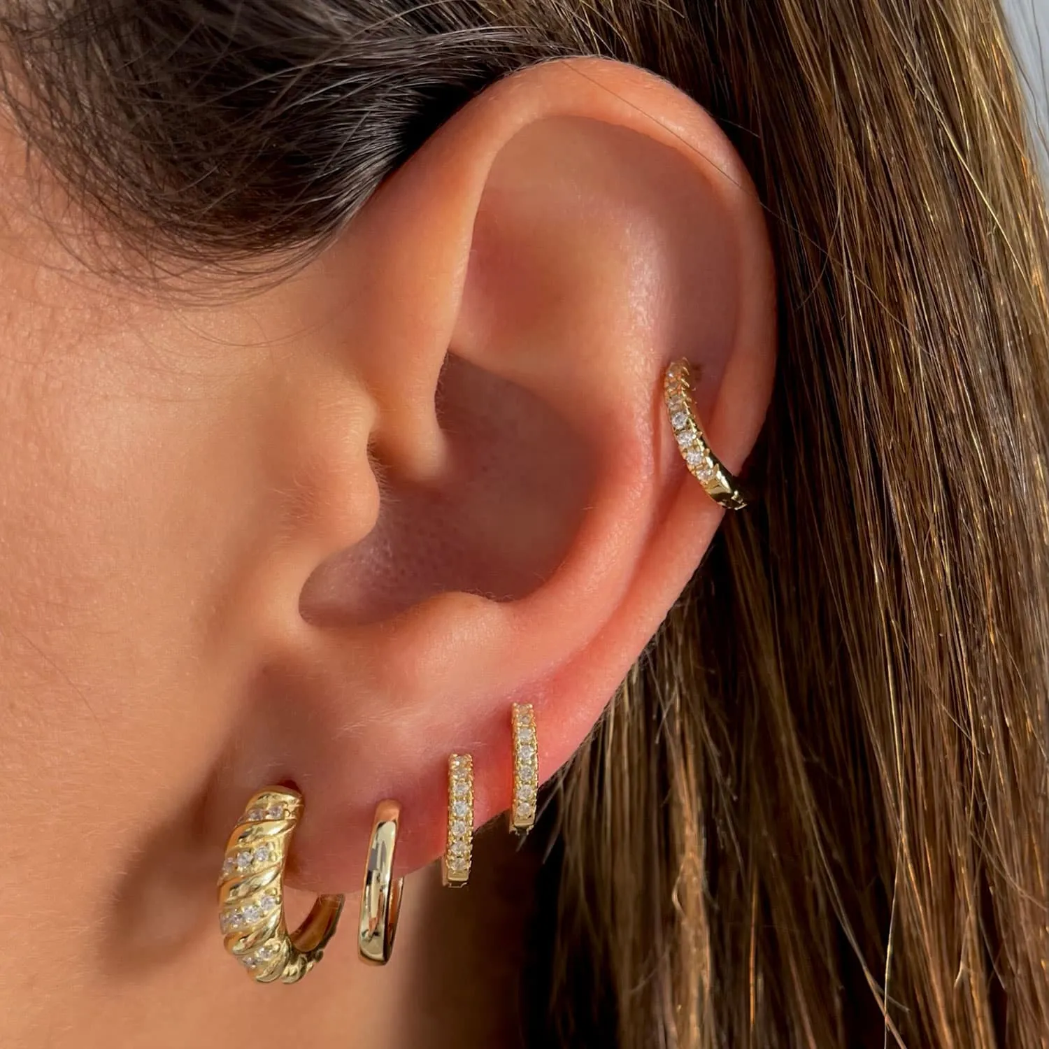 Thin Pavé Braided Hoop Earring