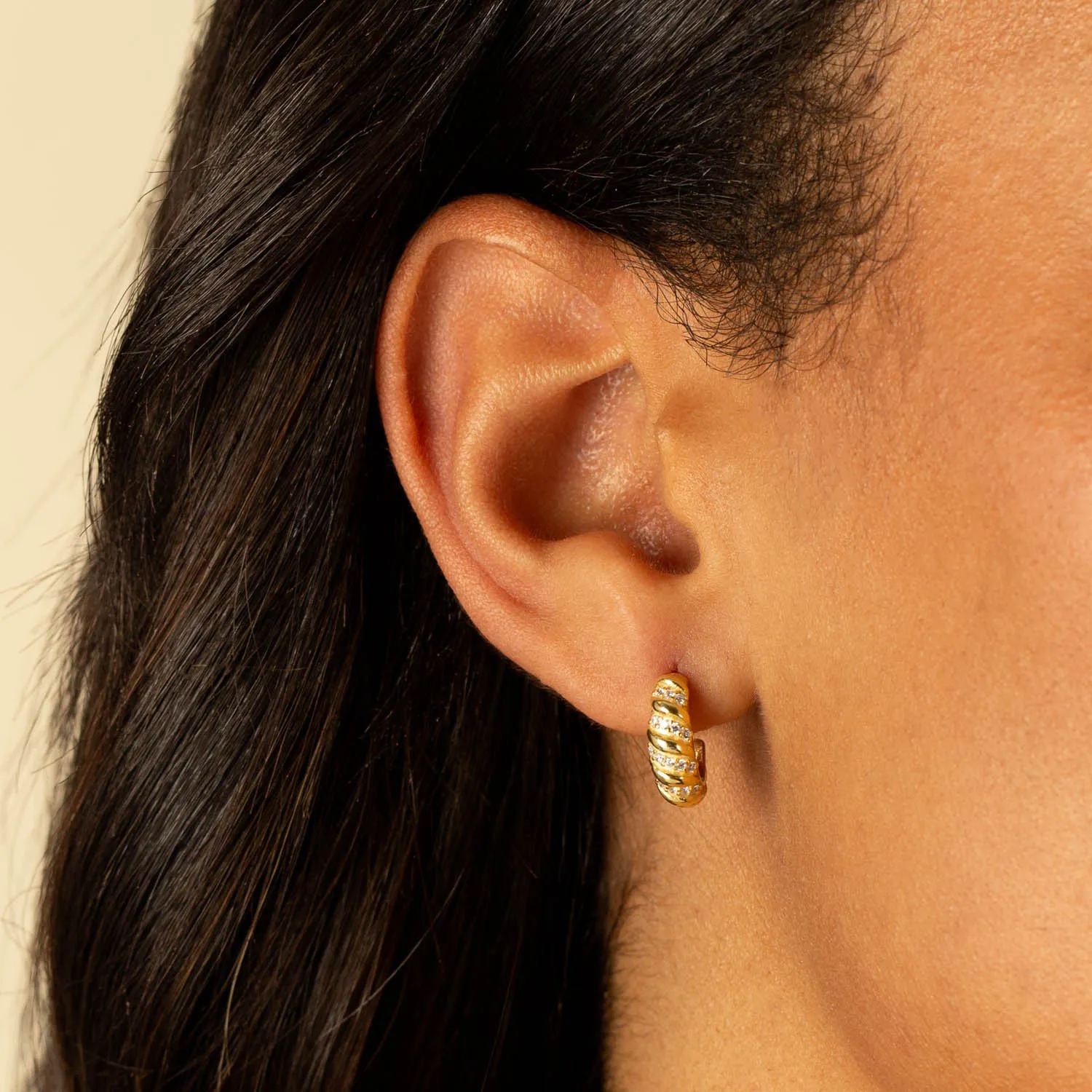 Thin Pavé Braided Hoop Earring