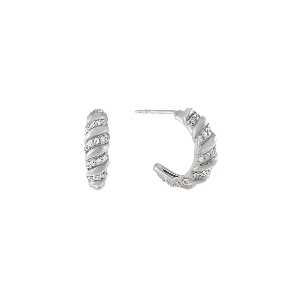Thin Pavé Braided Hoop Earring