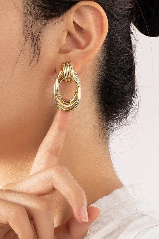 Trio Metal Knot and Hoop Earring Set in Multiple Colors