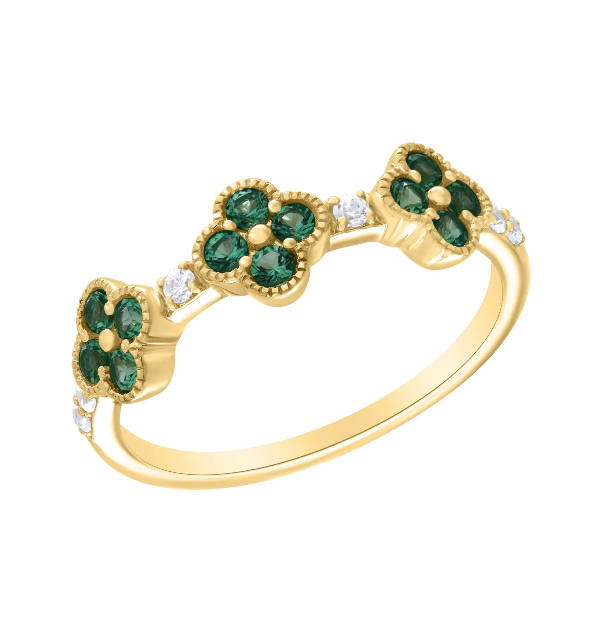 Triple Clover Color Stone And Diamond Ring