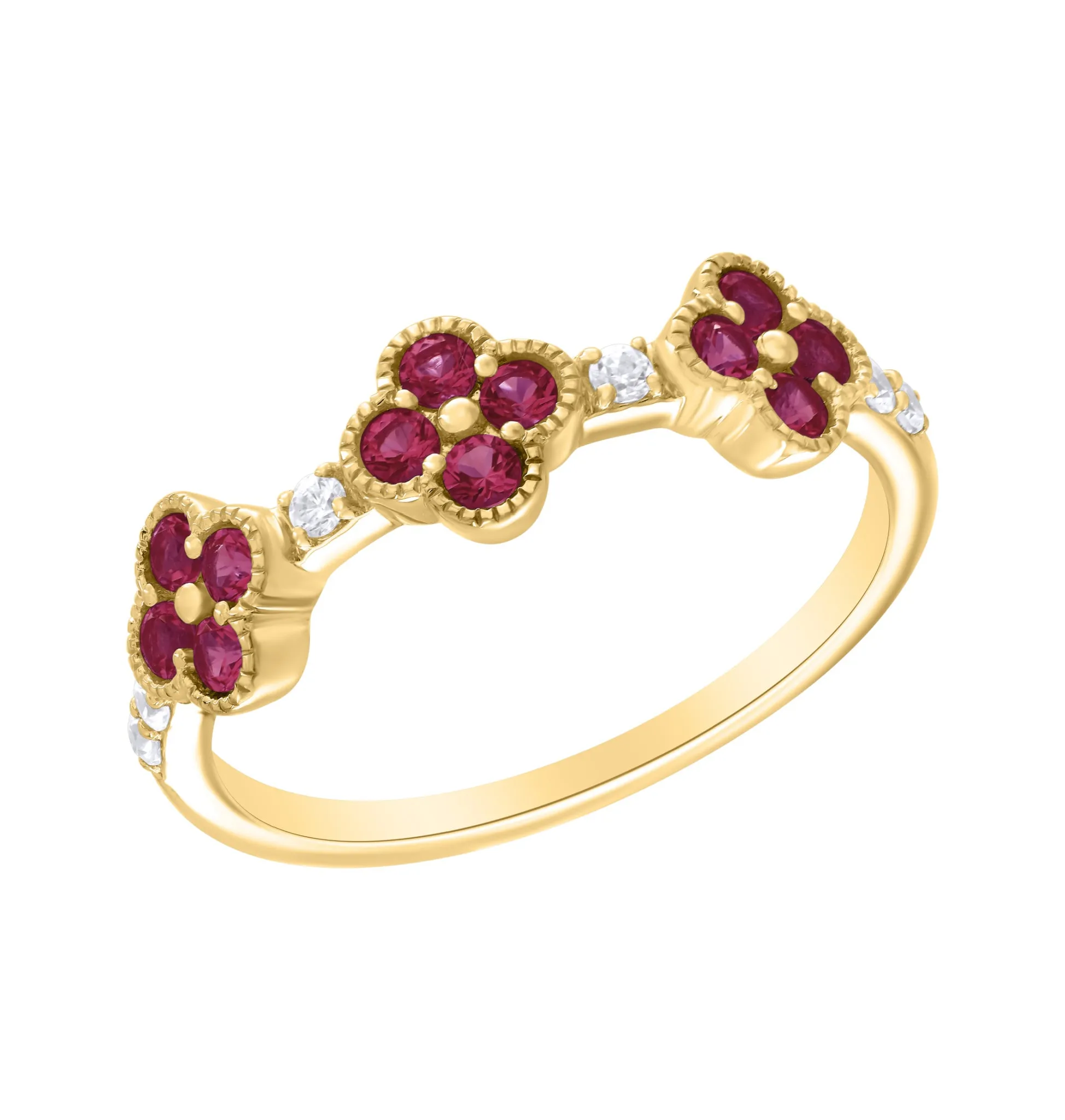 Triple Clover Color Stone And Diamond Ring