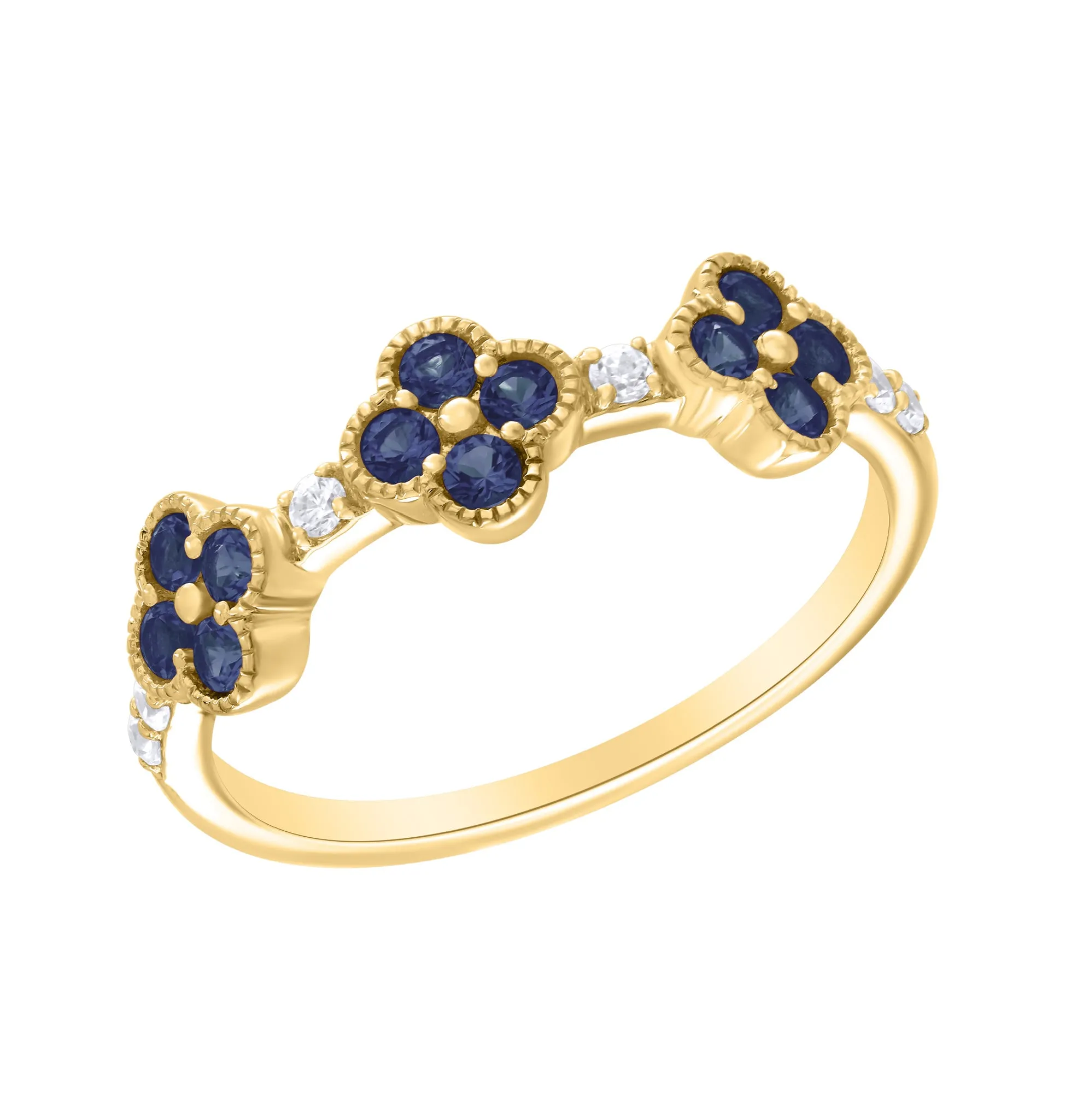 Triple Clover Color Stone And Diamond Ring
