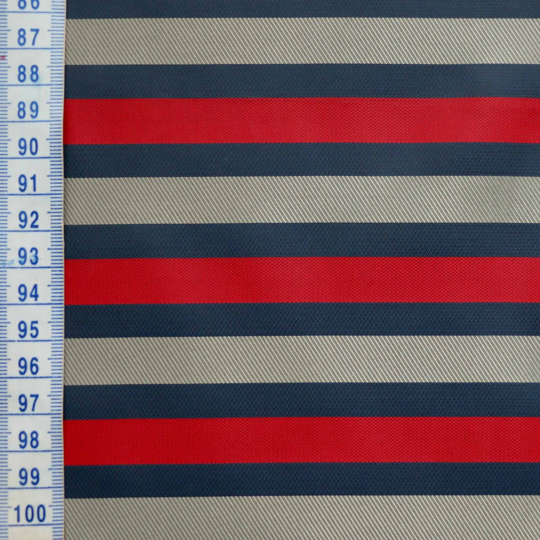 Twill Viscose Lining Fabric - Red, navy and beige stripe