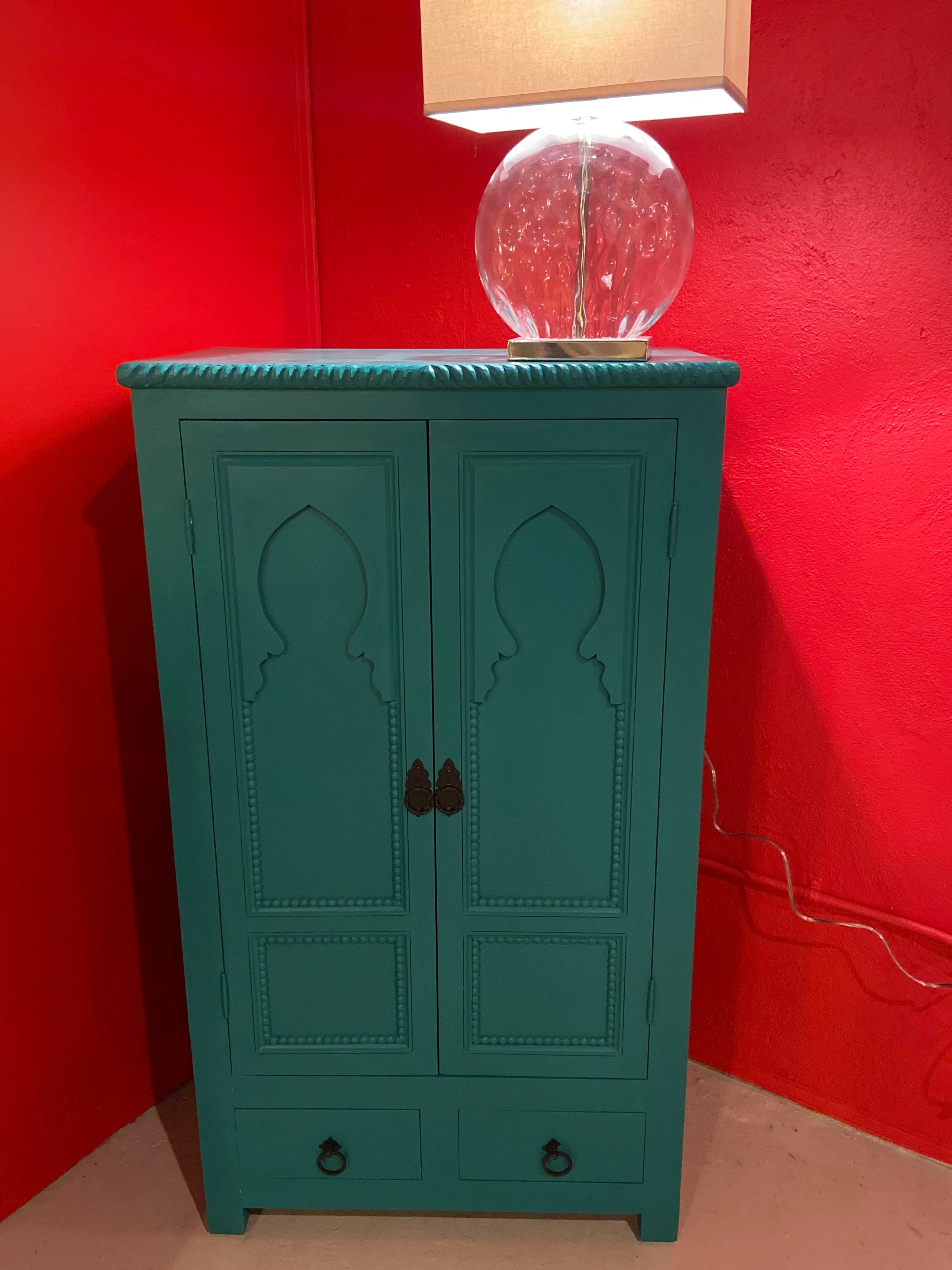 Two Door Over Two Drawer Taj Mahal Inspired Emerald Green Painted Chest Drawer