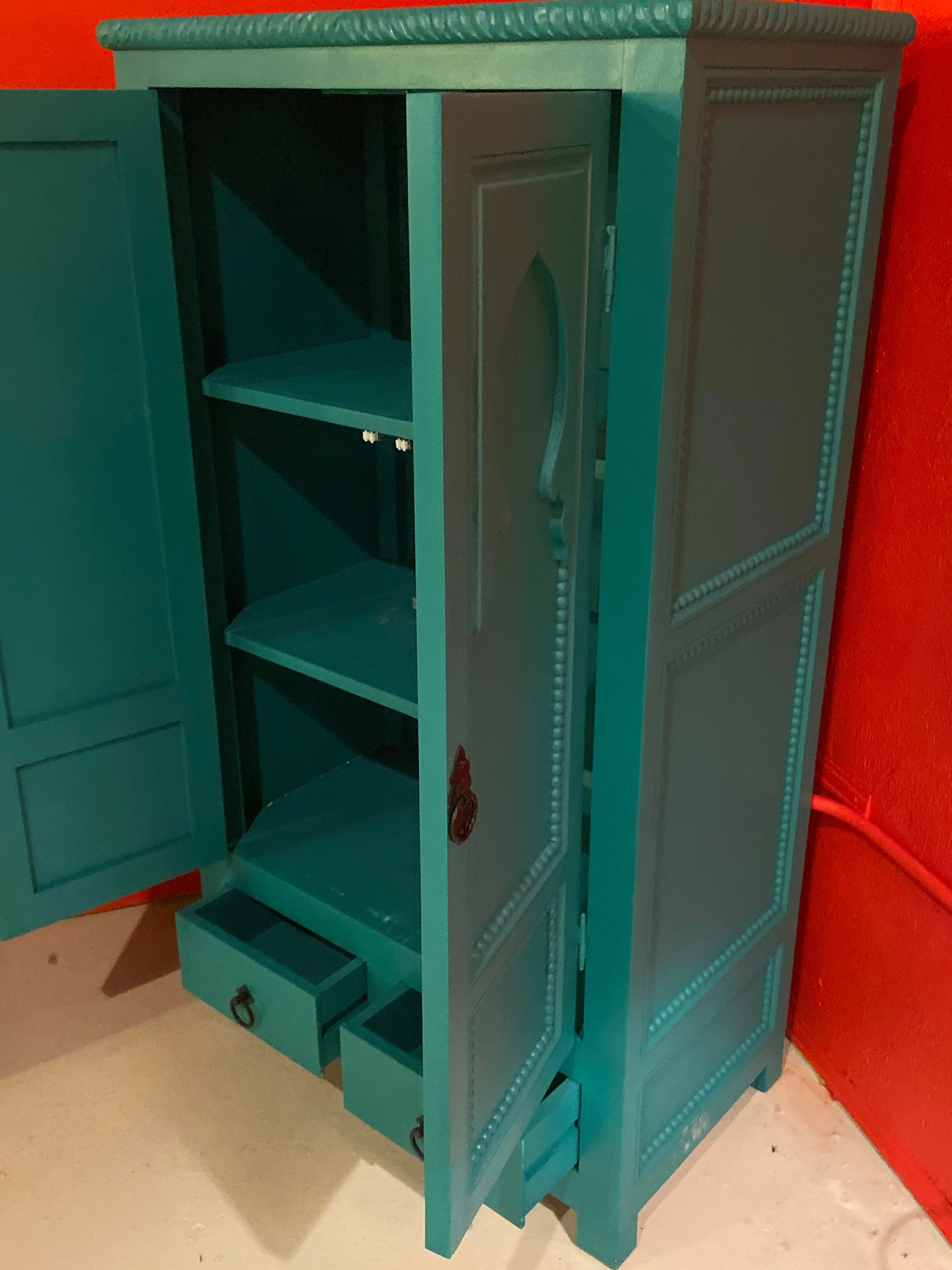 Two Door Over Two Drawer Taj Mahal Inspired Emerald Green Painted Chest Drawer
