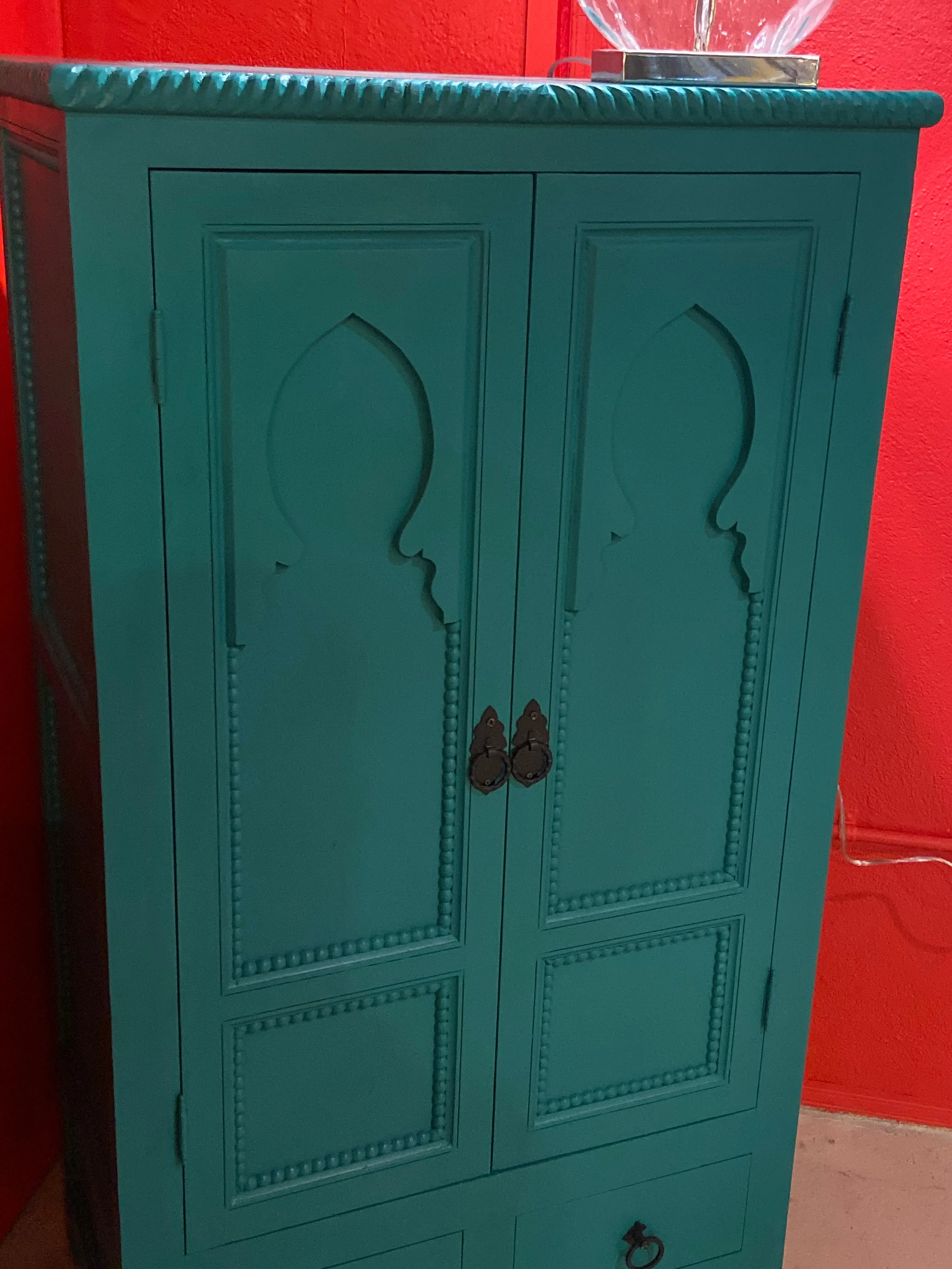 Two Door Over Two Drawer Taj Mahal Inspired Emerald Green Painted Chest Drawer