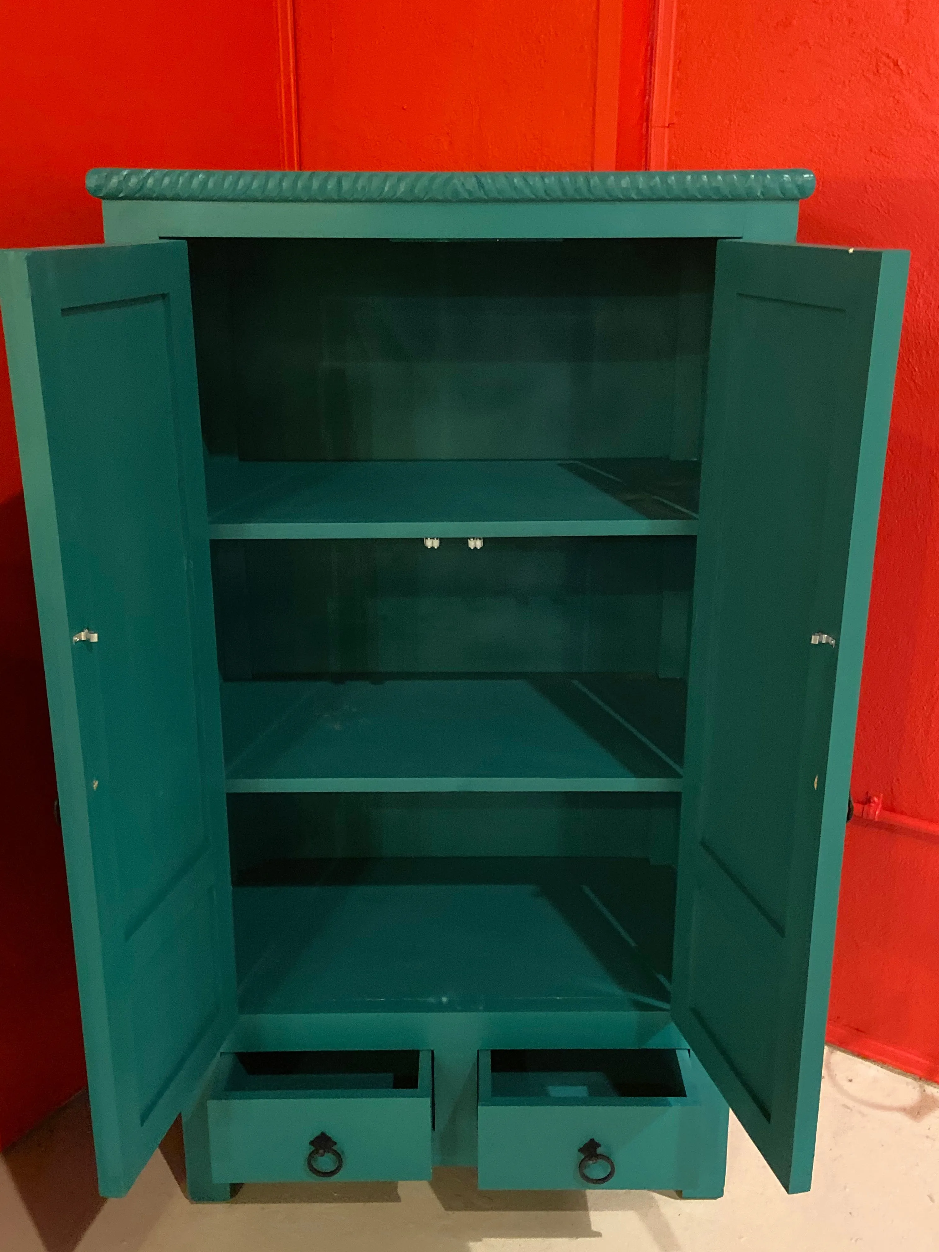 Two Door Over Two Drawer Taj Mahal Inspired Emerald Green Painted Chest Drawer