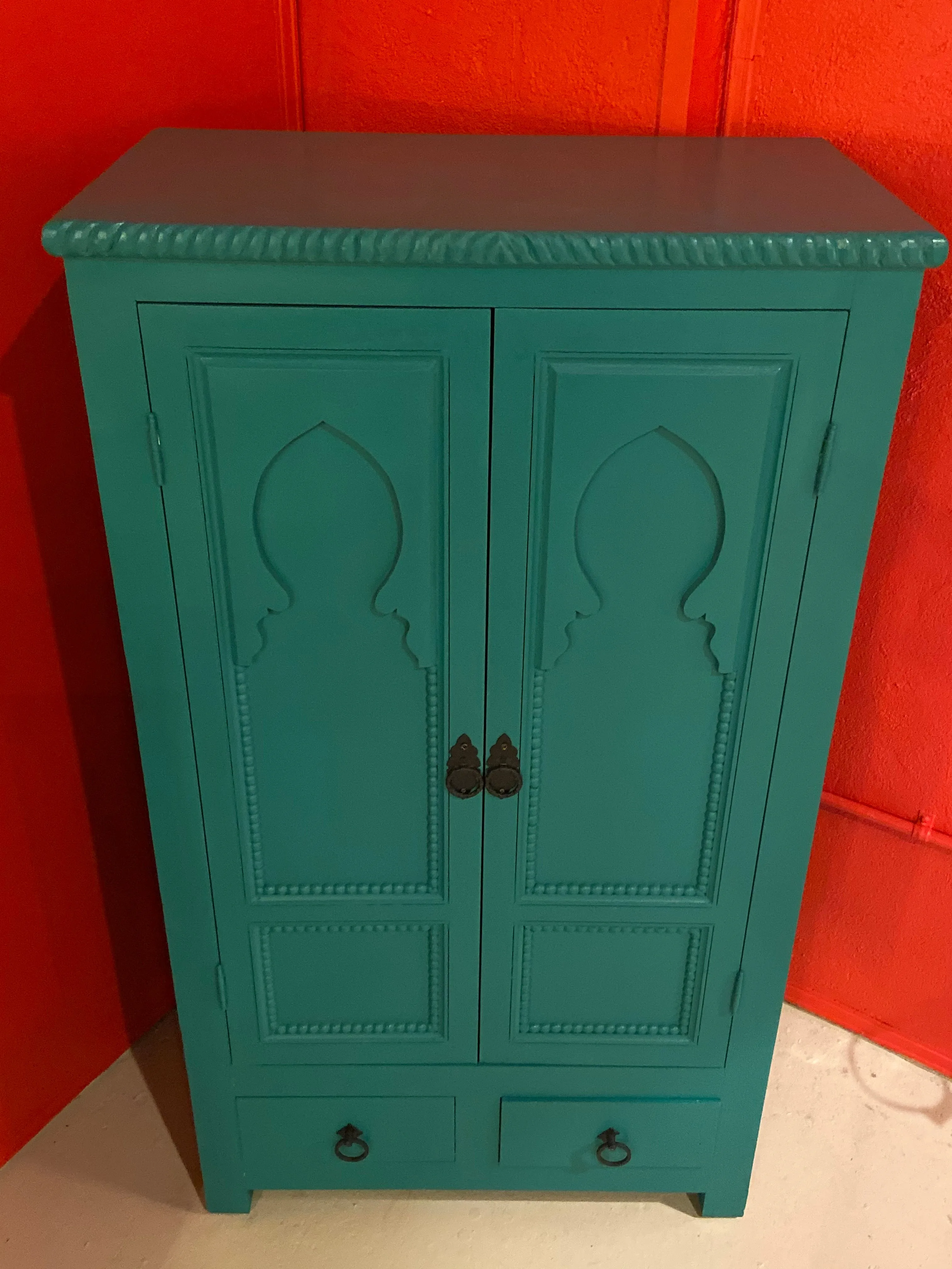 Two Door Over Two Drawer Taj Mahal Inspired Emerald Green Painted Chest Drawer