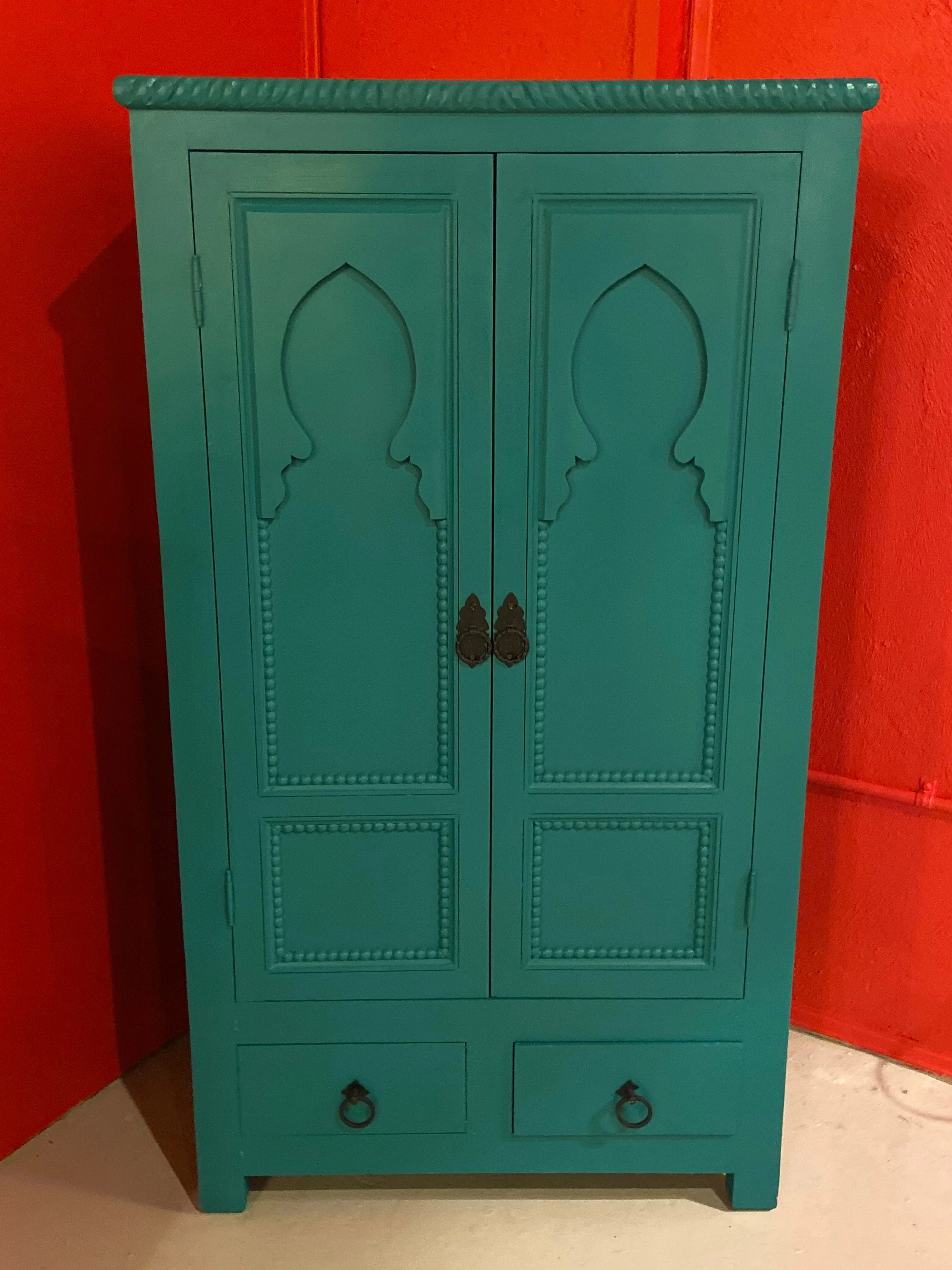 Two Door Over Two Drawer Taj Mahal Inspired Emerald Green Painted Chest Drawer