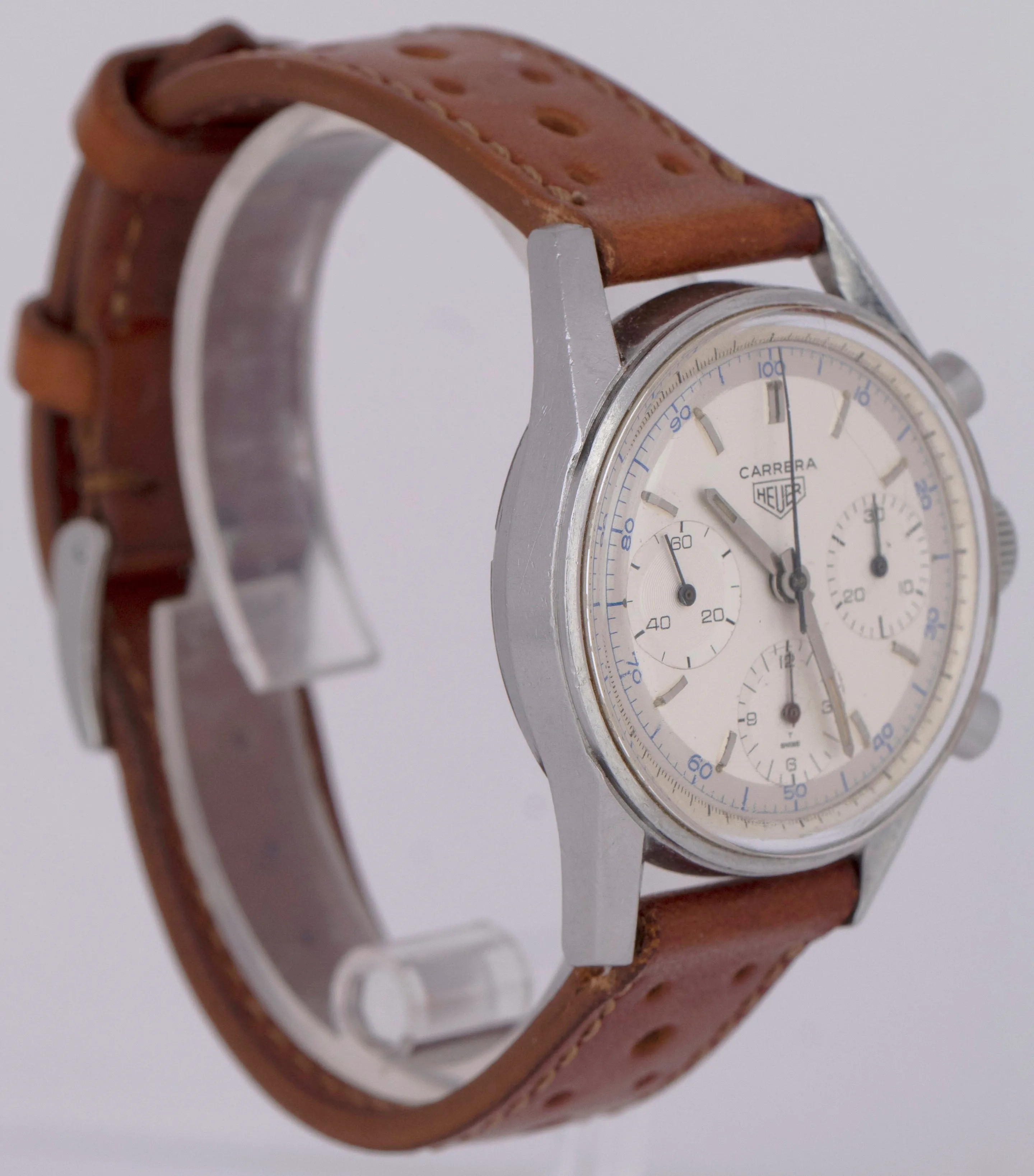 UNPOLISHED 1960's Heuer Carrera White Chronograph 2447D 35.5mm Steel Watch