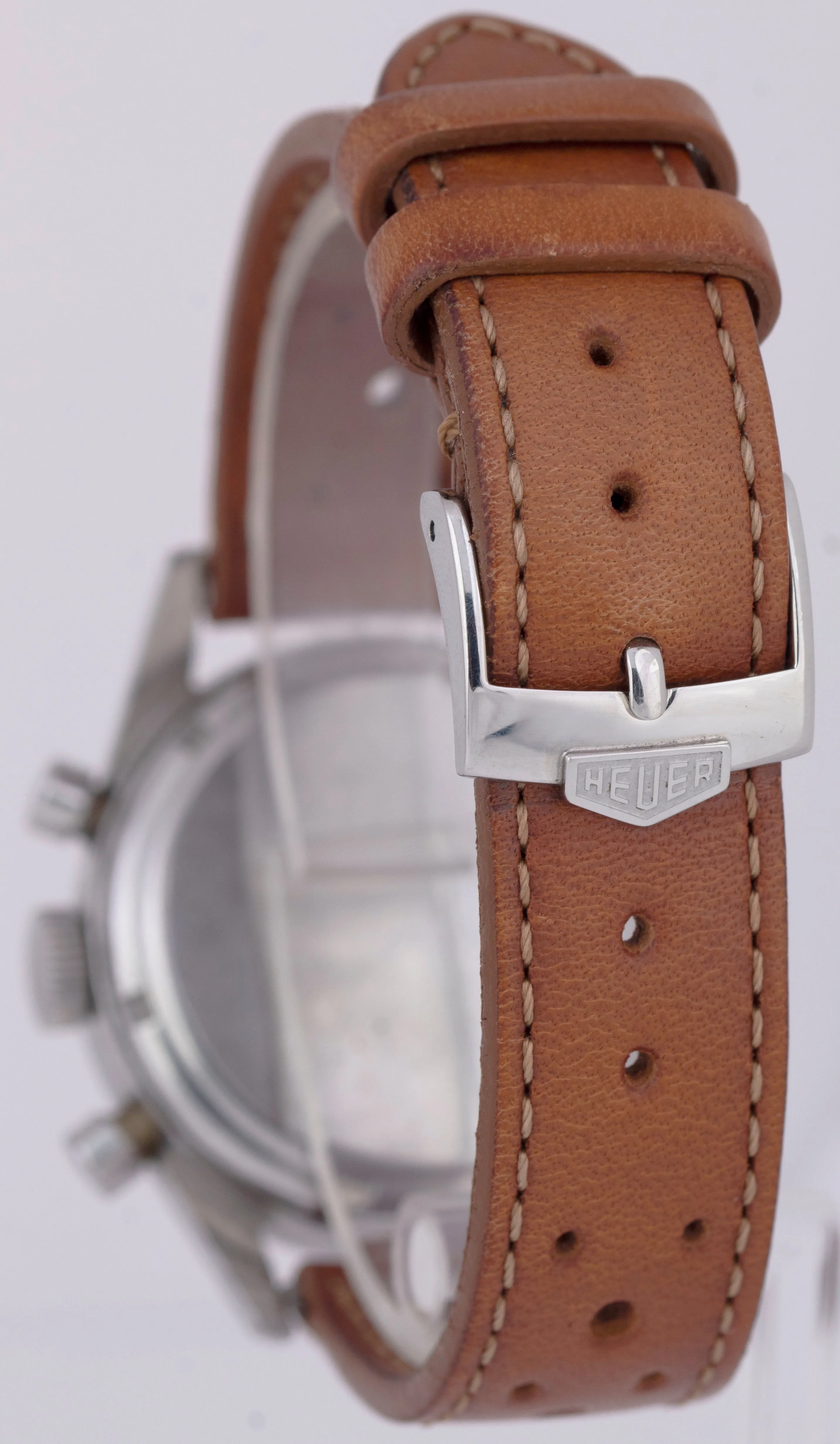 UNPOLISHED 1960's Heuer Carrera White Chronograph 2447D 35.5mm Steel Watch