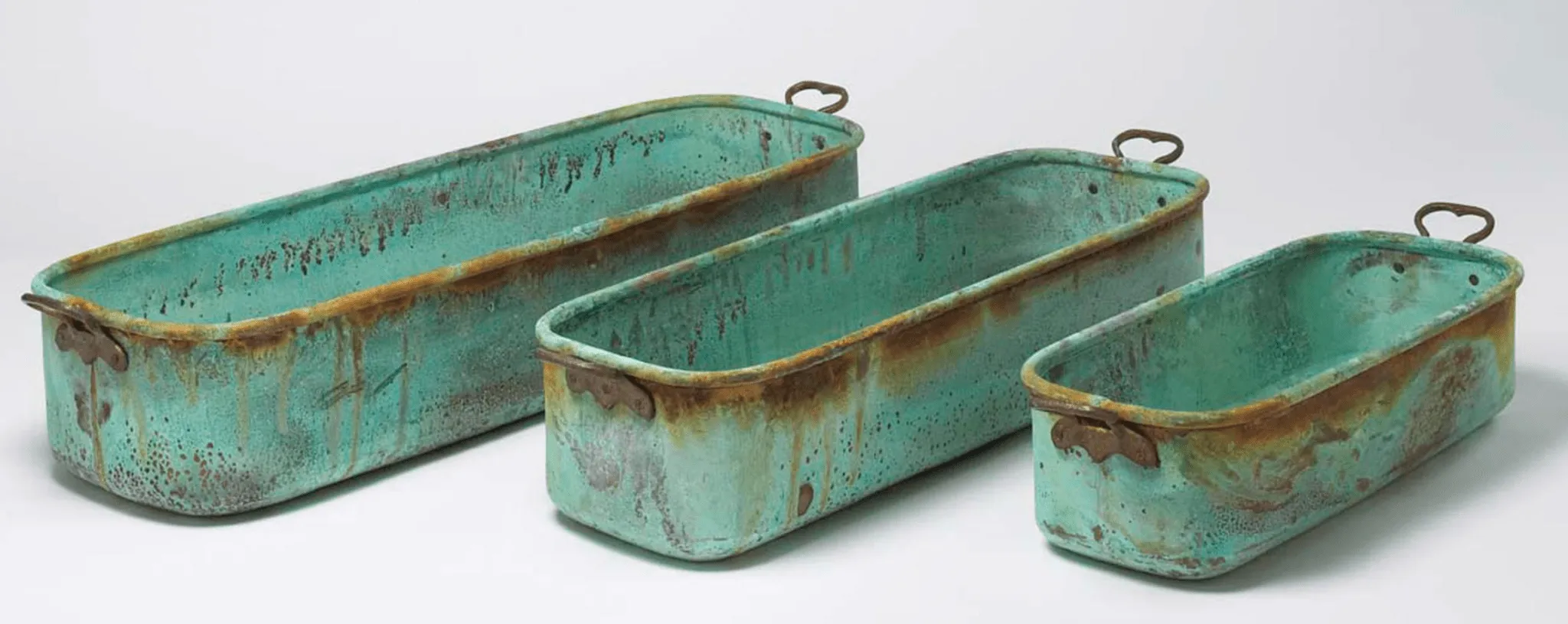 Verdigris Copper Planters with Handles - s/3