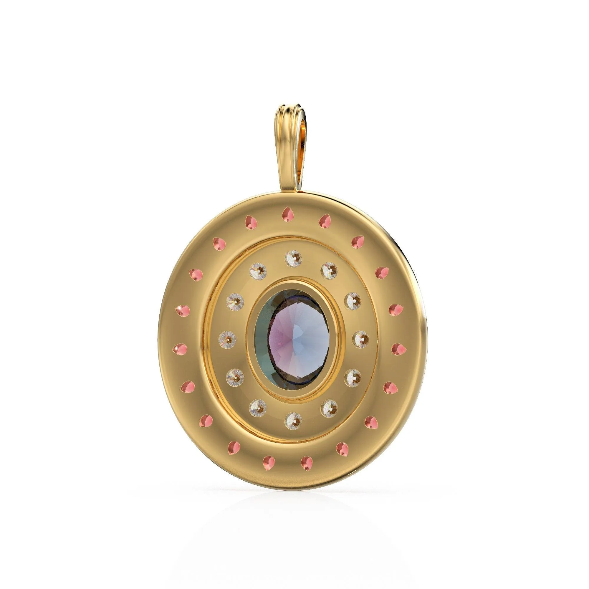 VERY BIG Alexandrite Diamond 18k Solid Gold Queen Pendant, Orange Sapphire Charm Gold Gemstone / Emerald Charm Luxury Solid Gold Pendant