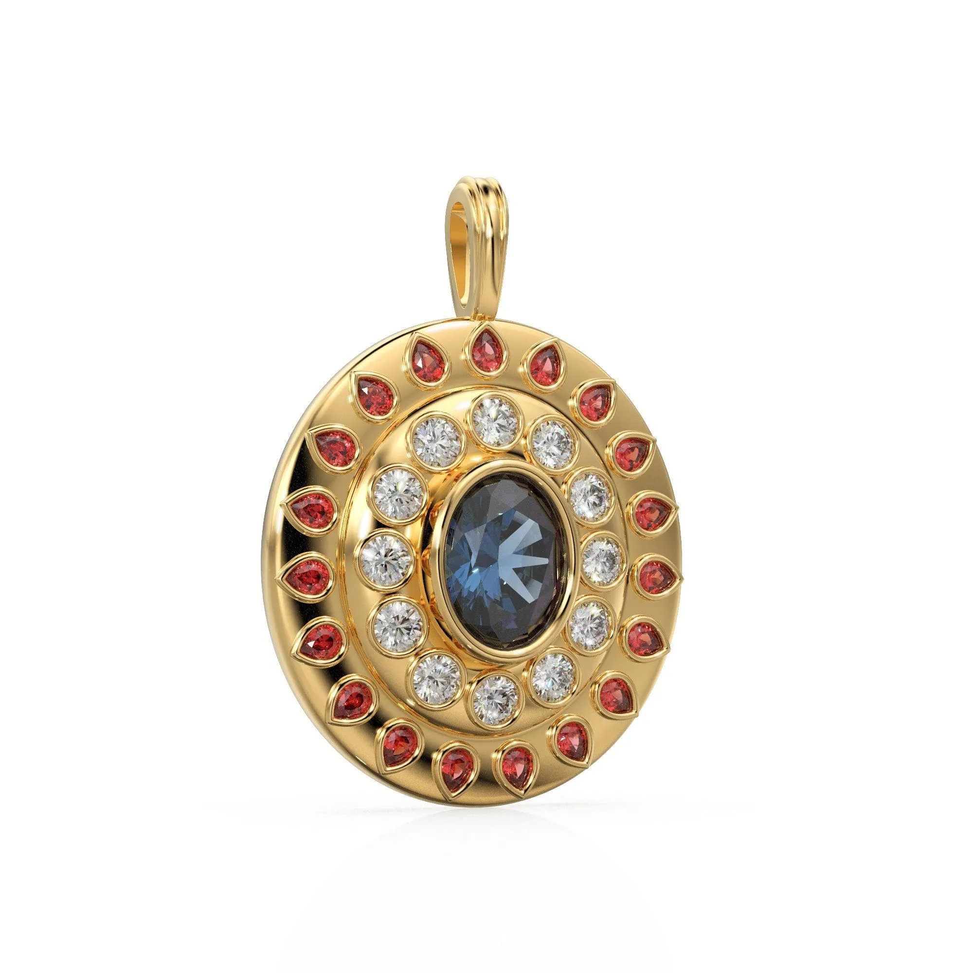 VERY BIG Alexandrite Diamond 18k Solid Gold Queen Pendant, Orange Sapphire Charm Gold Gemstone / Emerald Charm Luxury Solid Gold Pendant
