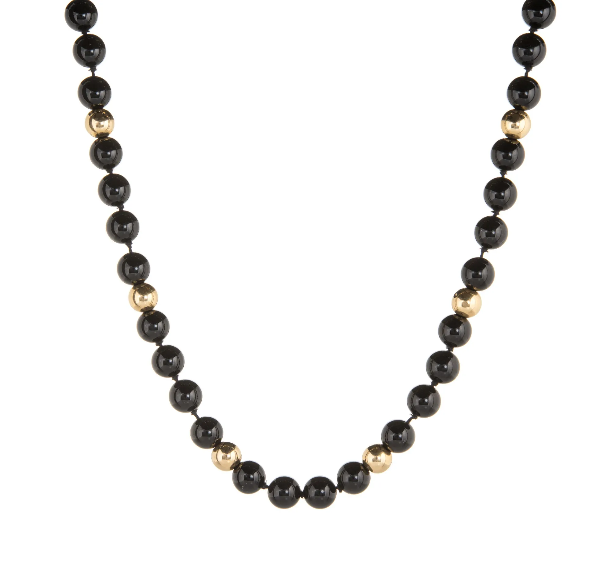 Vintage 10mm Onyx Necklace Long 40" 14k Yellow Gold Fine Estate Opera Length
