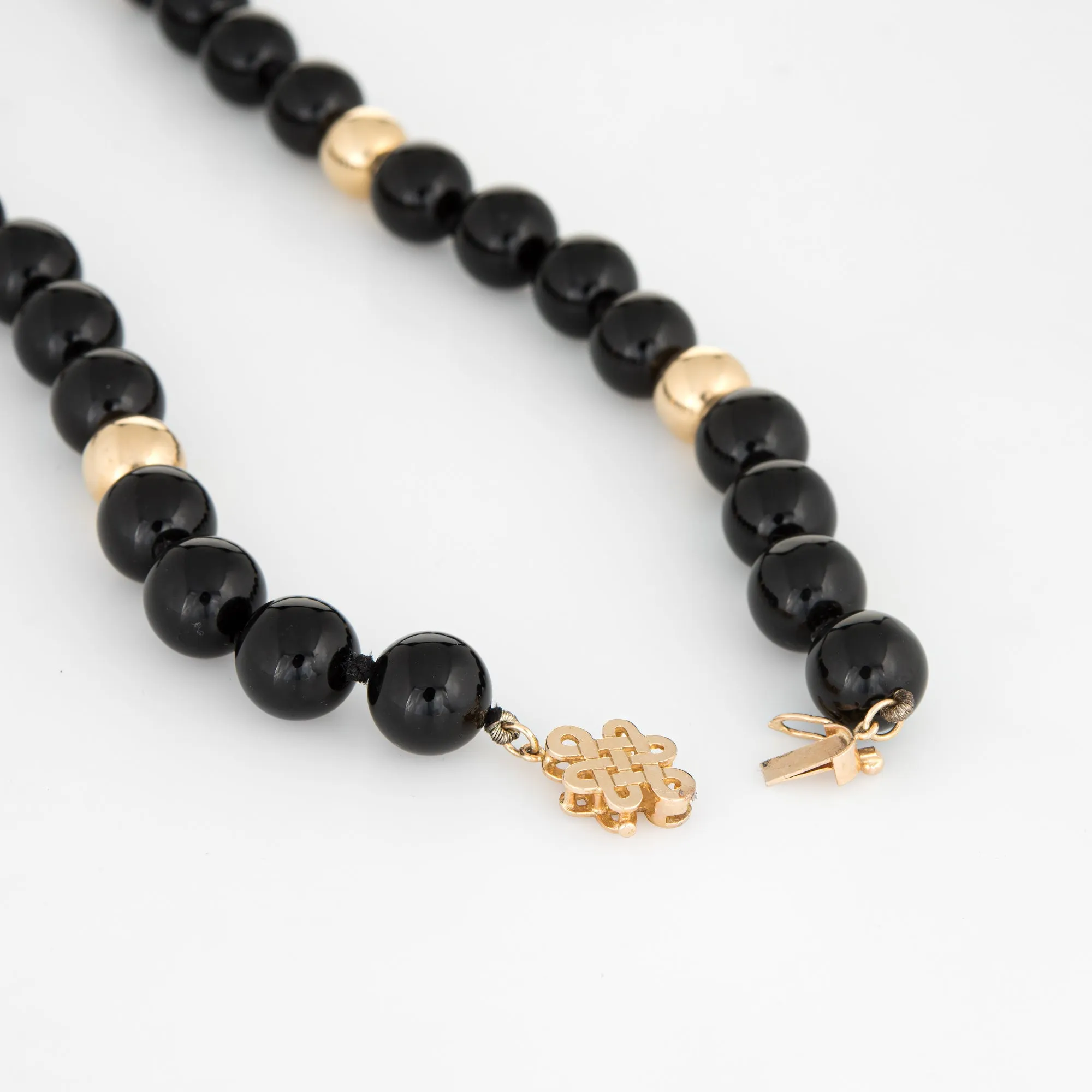 Vintage 10mm Onyx Necklace Long 40" 14k Yellow Gold Fine Estate Opera Length