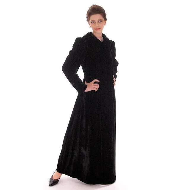 Vintage Black Silk Velvet Evening Coat 1930s  Full Length 38 bust