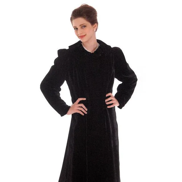 Vintage Black Silk Velvet Evening Coat 1930s  Full Length 38 bust