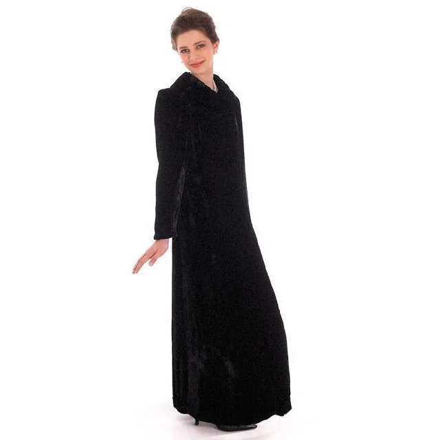 Vintage Black Silk Velvet Evening Coat 1930s  Full Length 38 bust