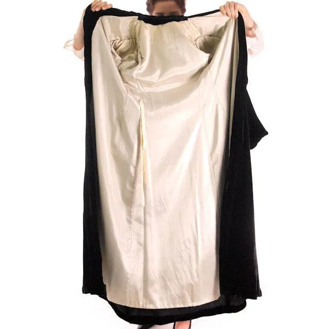 Vintage Black Silk Velvet Evening Coat 1930s  Full Length 38 bust