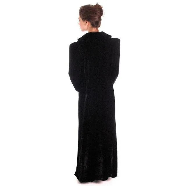 Vintage Black Silk Velvet Evening Coat 1930s  Full Length 38 bust