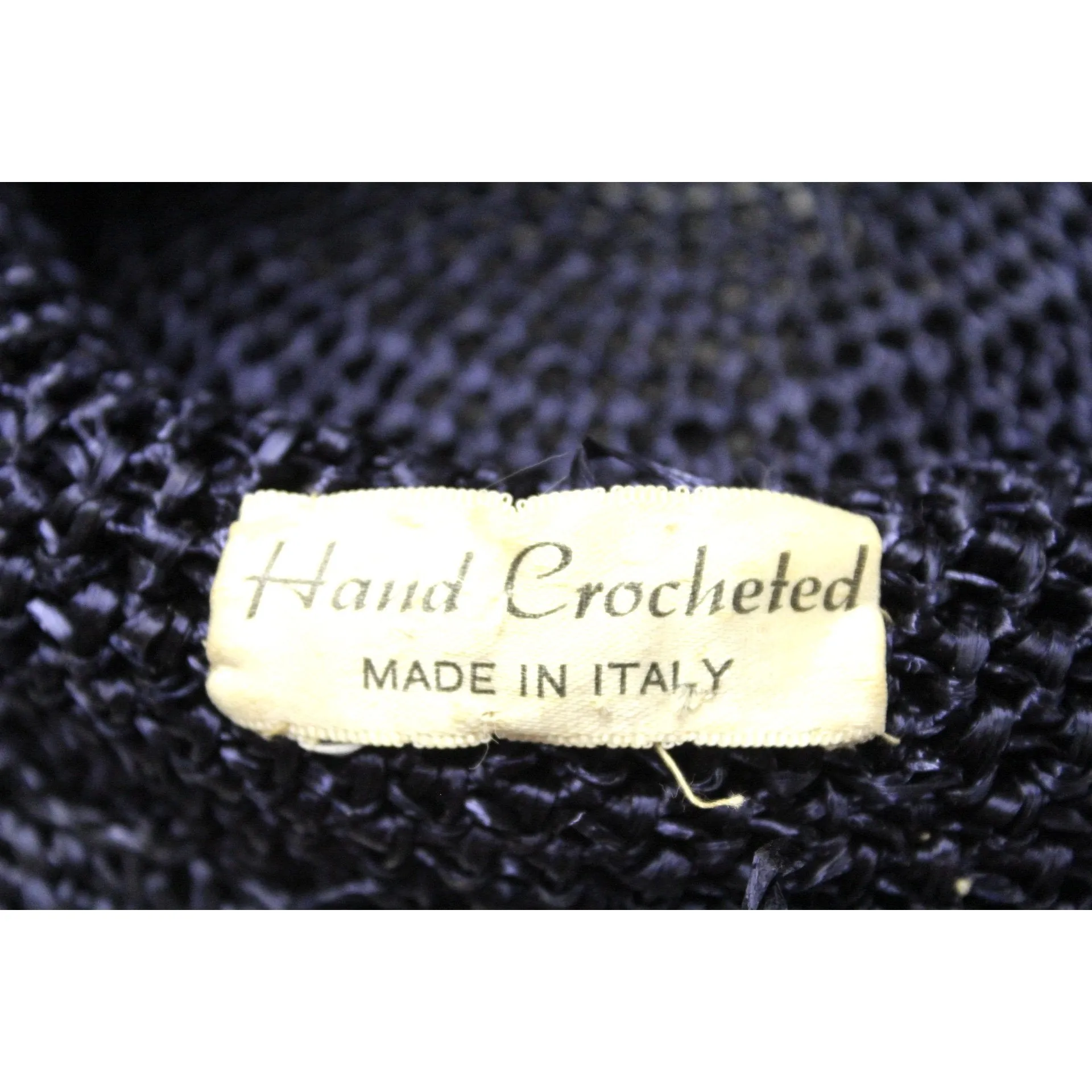 Vintage Crocheted Cellophane Straw Hat Toque Pillbox Navy Blue Italy O/S 1960s Womens