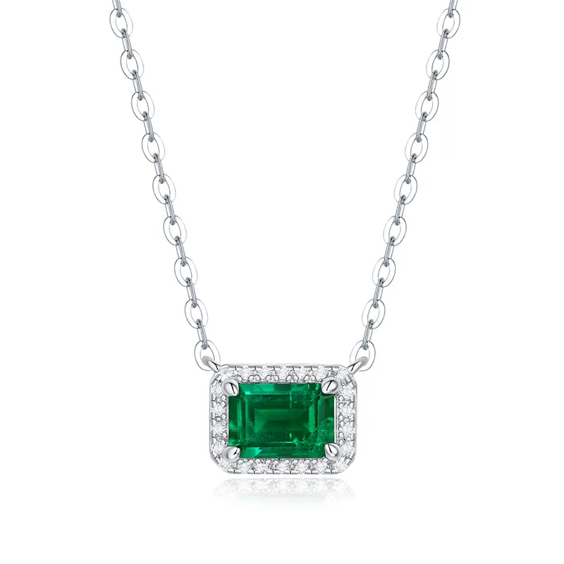 Vintage Emerald Cut Gemstone Halo Emerald Necklace