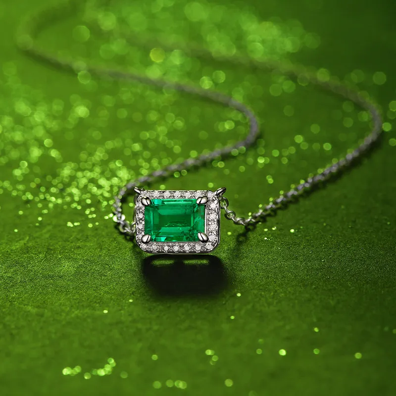 Vintage Emerald Cut Gemstone Halo Emerald Necklace
