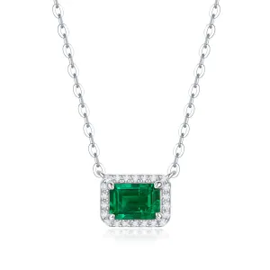 Vintage Emerald Cut Gemstone Halo Emerald Necklace