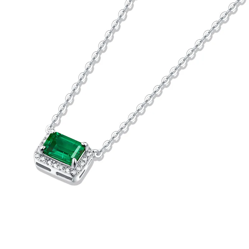 Vintage Emerald Cut Gemstone Halo Emerald Necklace
