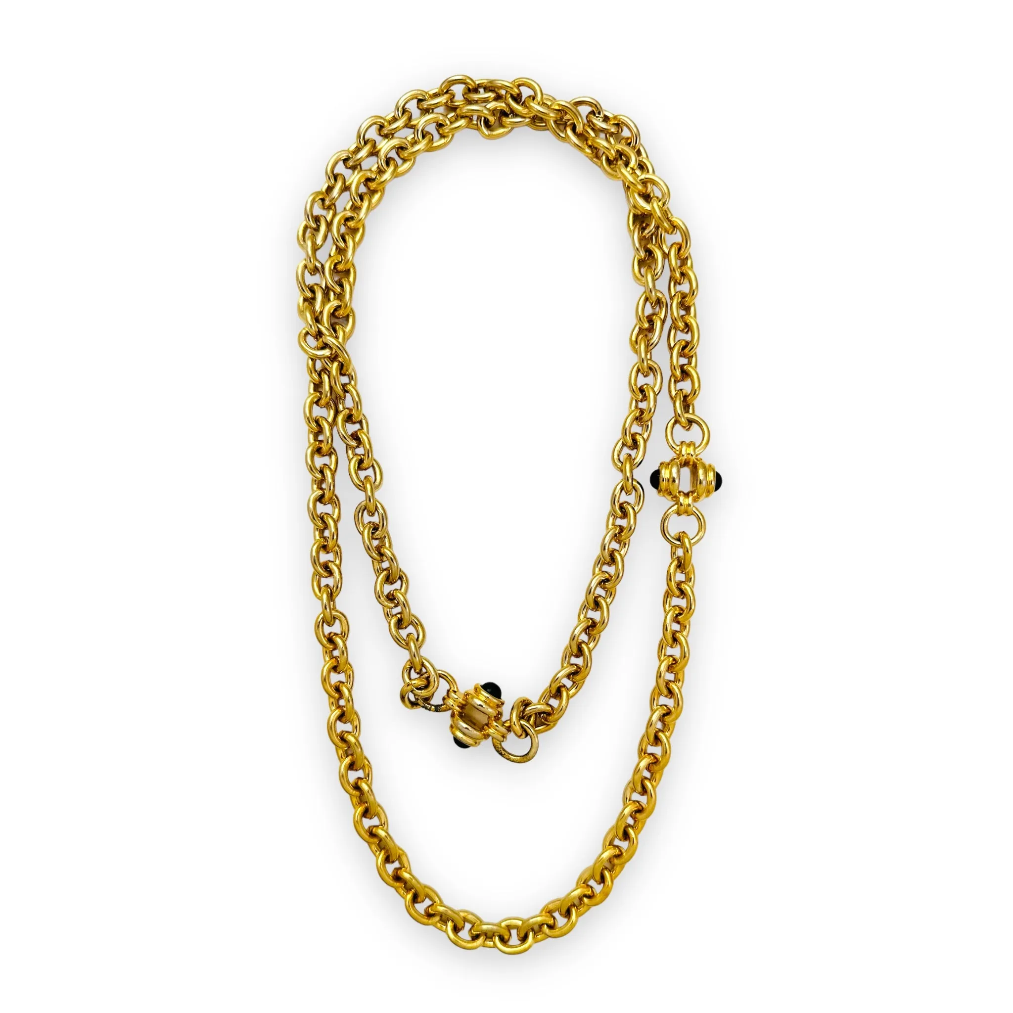 Vintage Gold Plated Rolo Belcher with Black Cabochon Chain Necklace