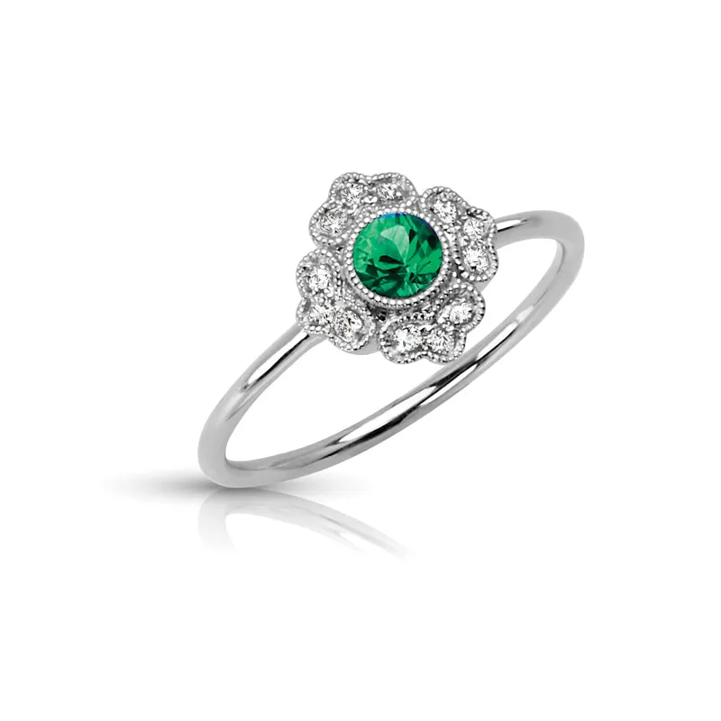 Vintage Inspired Natural Emerald Ring With Diamonds