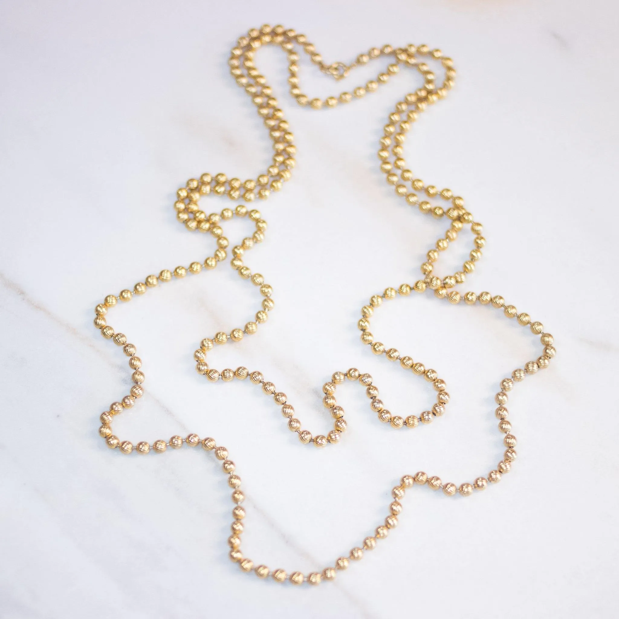 Vintage Opera Length Gold Bead Necklace