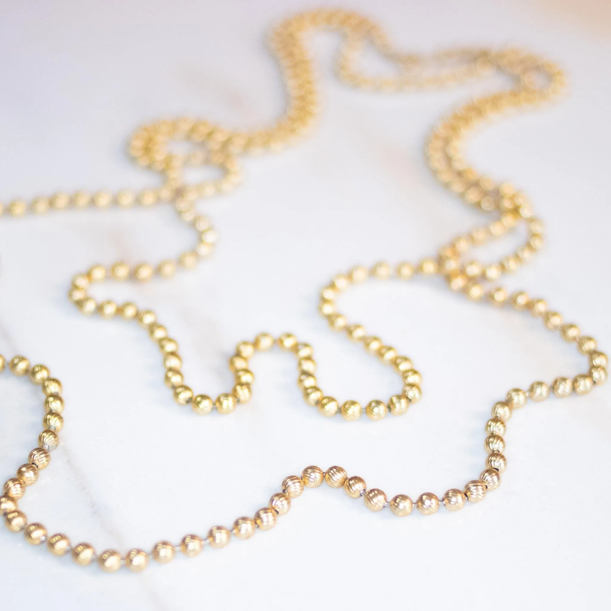 Vintage Opera Length Gold Bead Necklace